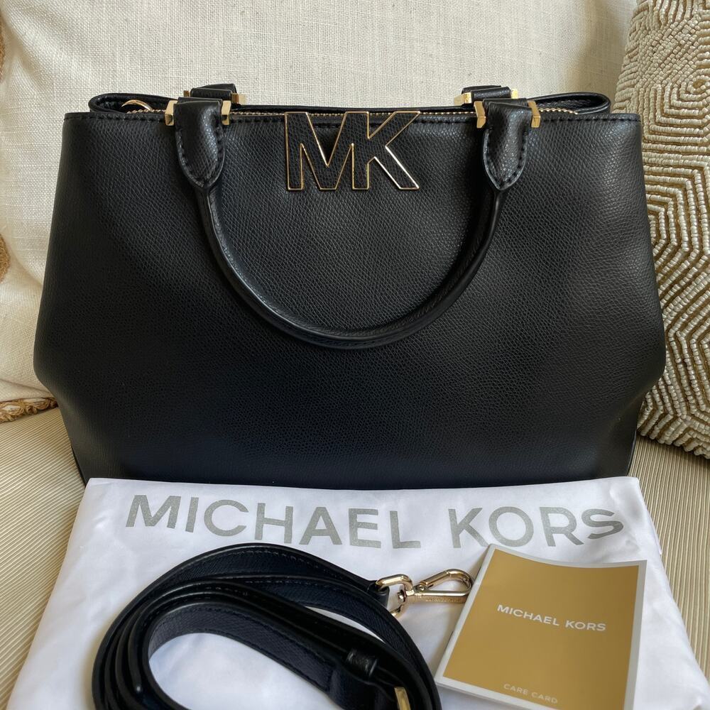 Michael Kors Florence Small Satchel Black | Gold Logo, Crossbody NWOT